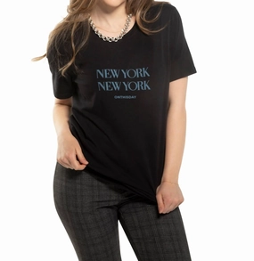 "new York New York" Graphic Short Sleeve Knit Tee In Black