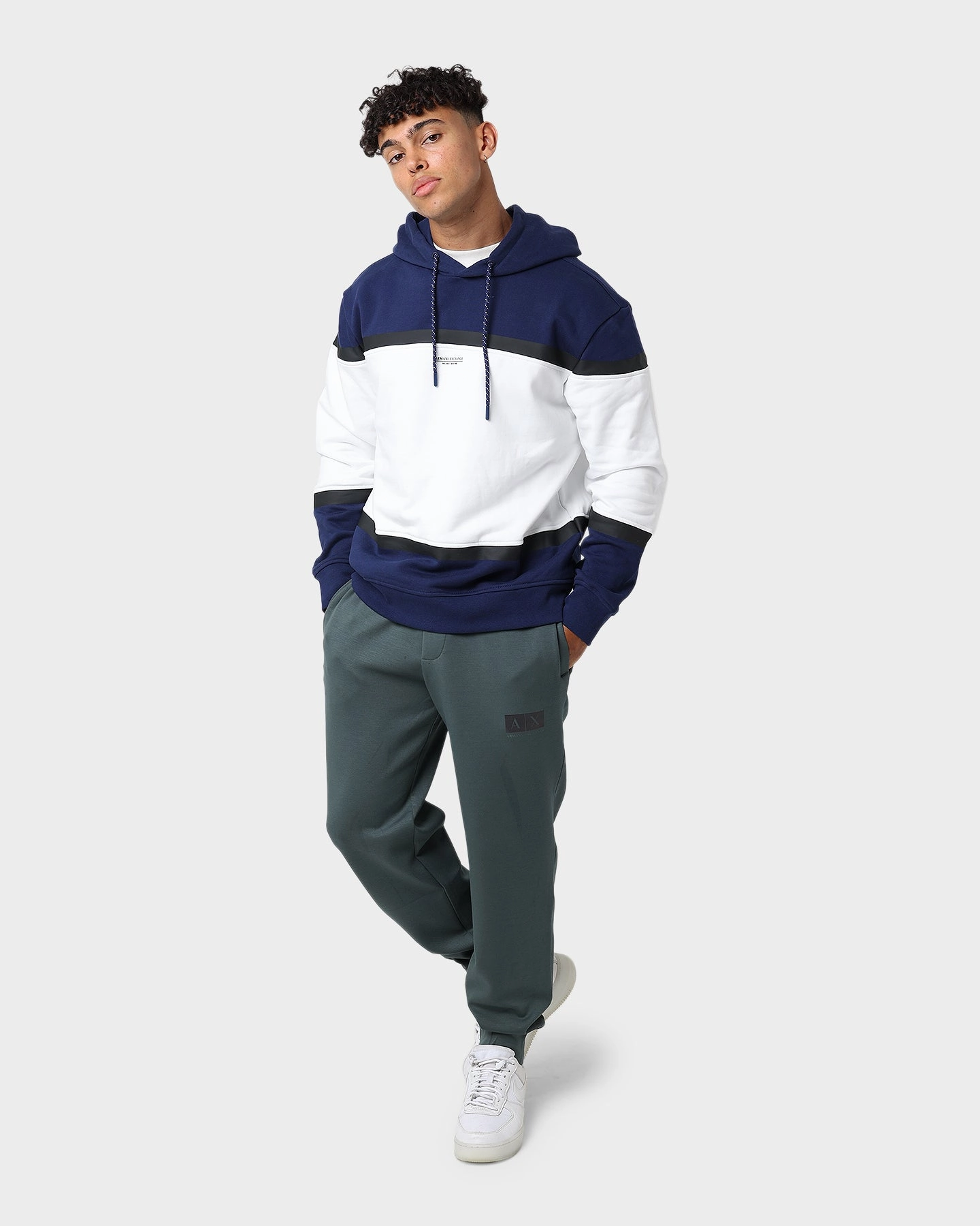 Armani Exchange Felpa Hoodie Medieval Blue/Off White
