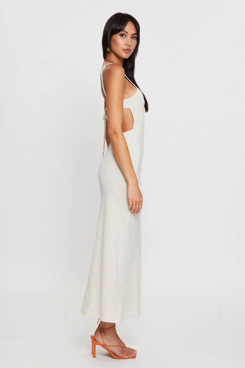 Beige Maxi Dress Sleeveless Racer Neck
