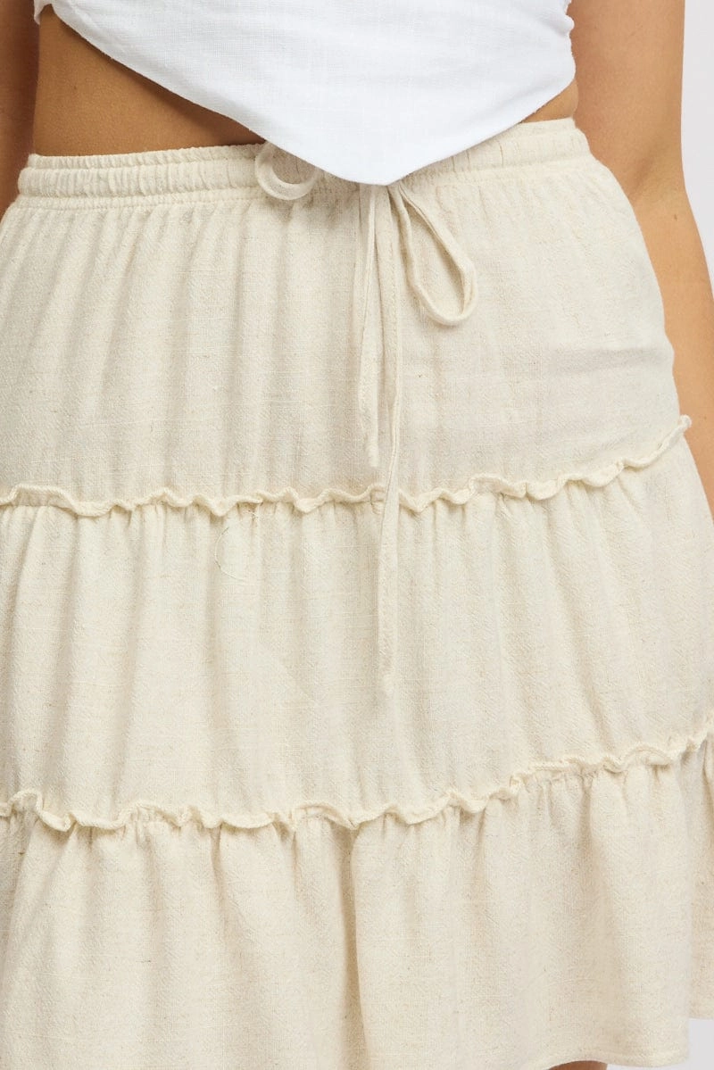 Beige Skater Skirt High Rise Tiered Mini