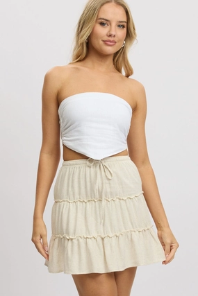 Beige Skater Skirt High Rise Tiered Mini