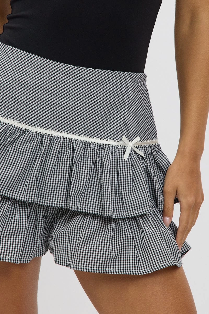 Black Check Skort Skirt Frilled Hem