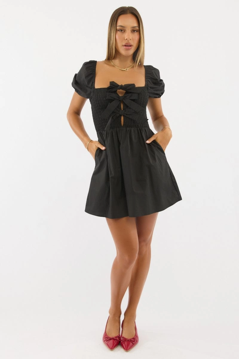 Black Mini Dress Ribbon Detail
