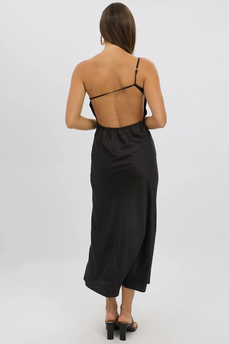 Black One Shoulder Dress Satin