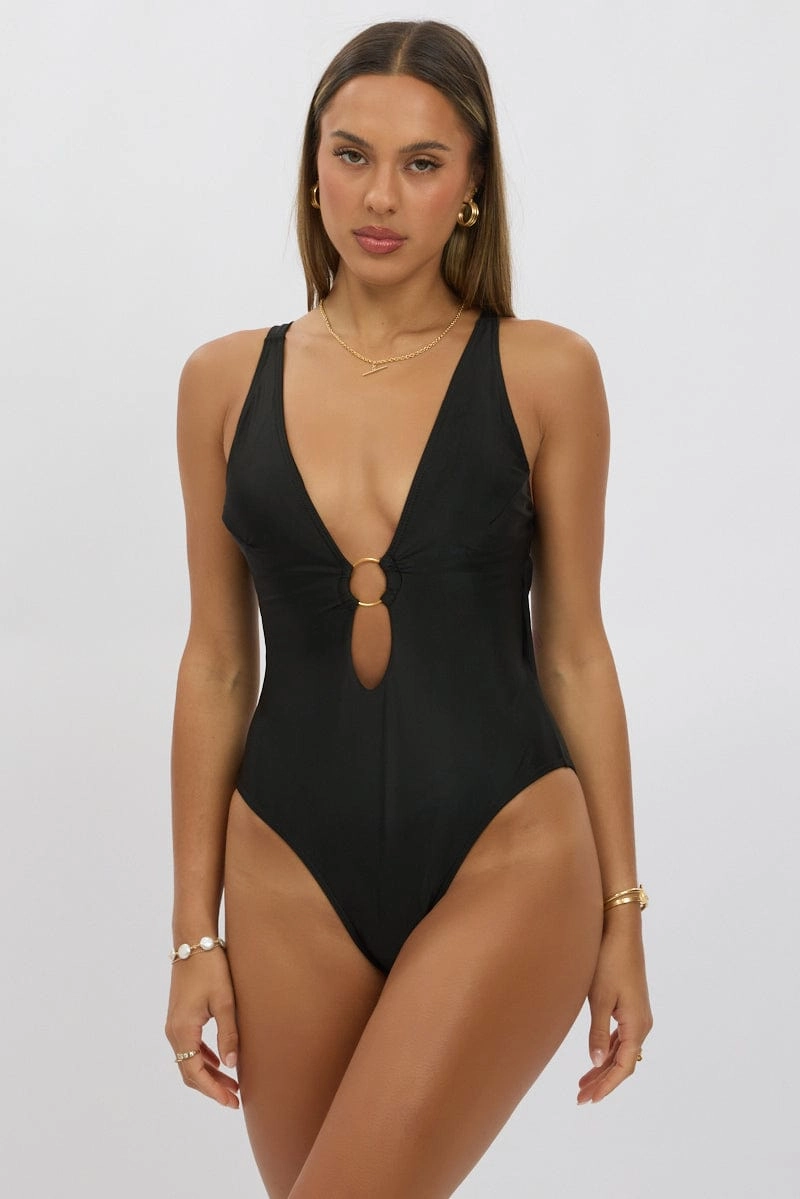 Black Ring Detail One Piece Swimsuit