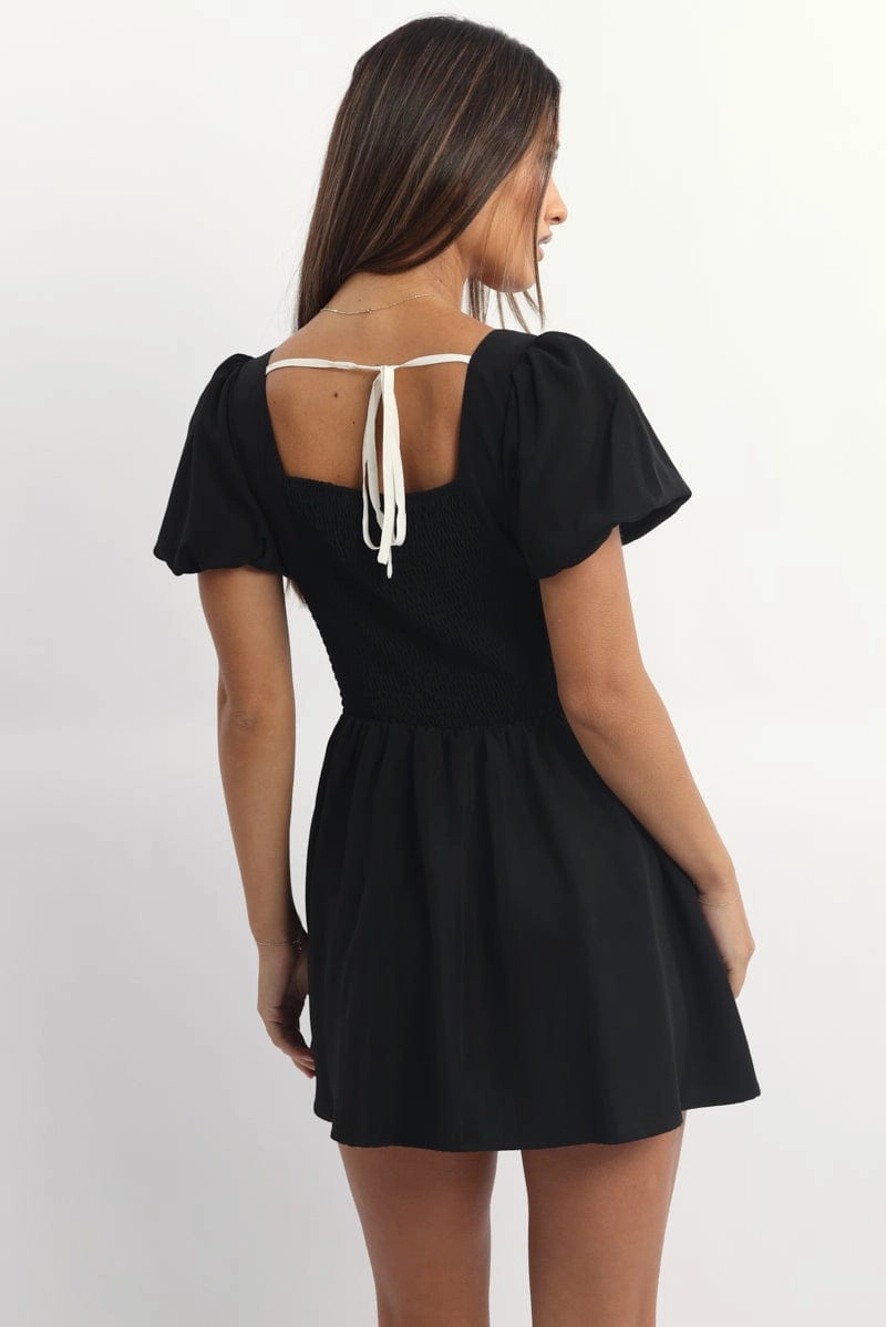 Black Ruffle Playsuit Short Sleeve Front Tie