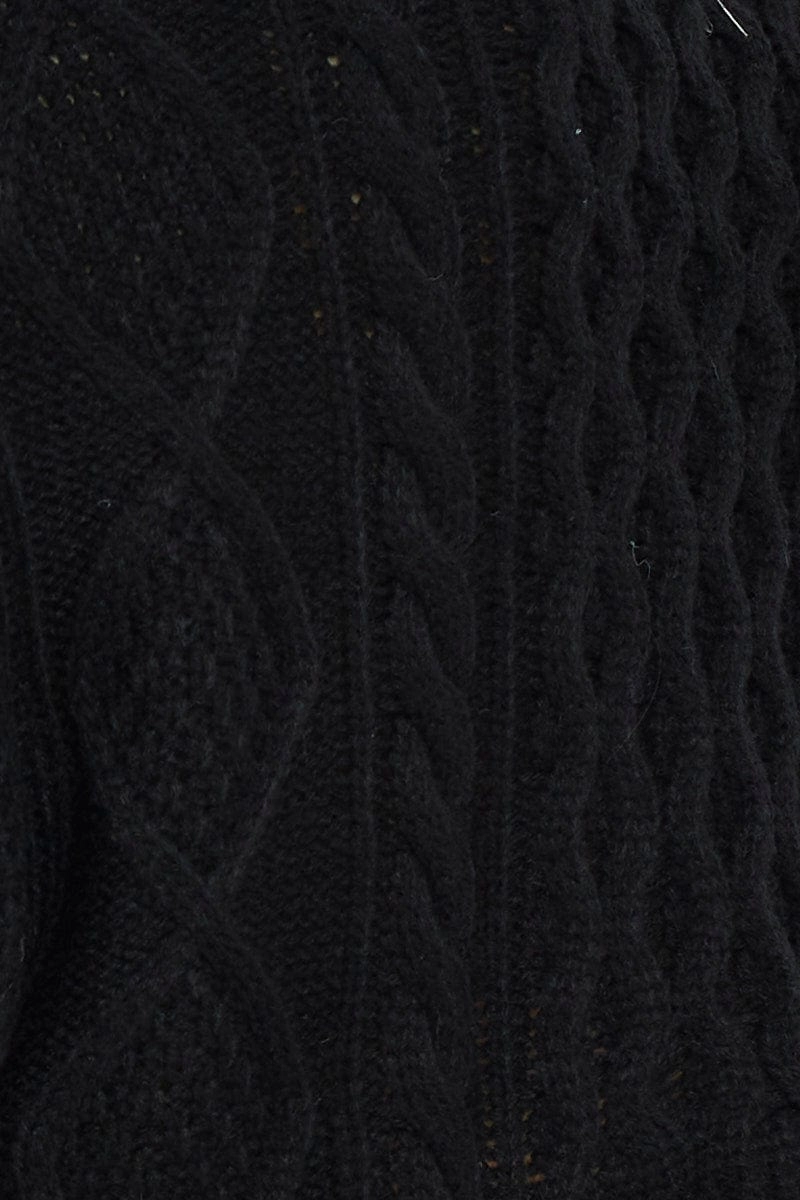 Black V Neck Cable Knit