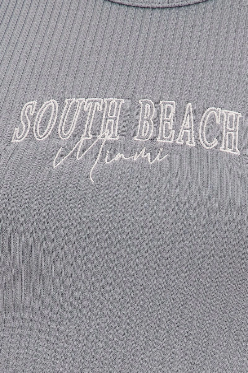 Blue Crop Tank Embroidered Sleeveless