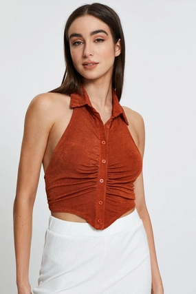 Brown Button Front Top Sleeveless