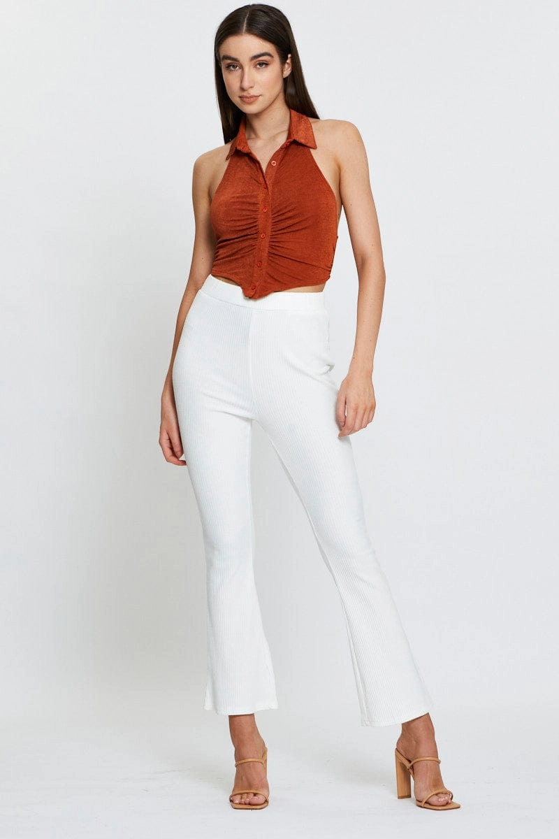 Brown Button Front Top Sleeveless