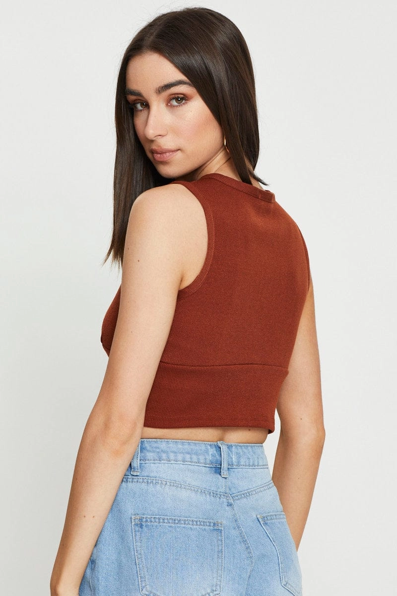 Brown Crop Top Sleeveless