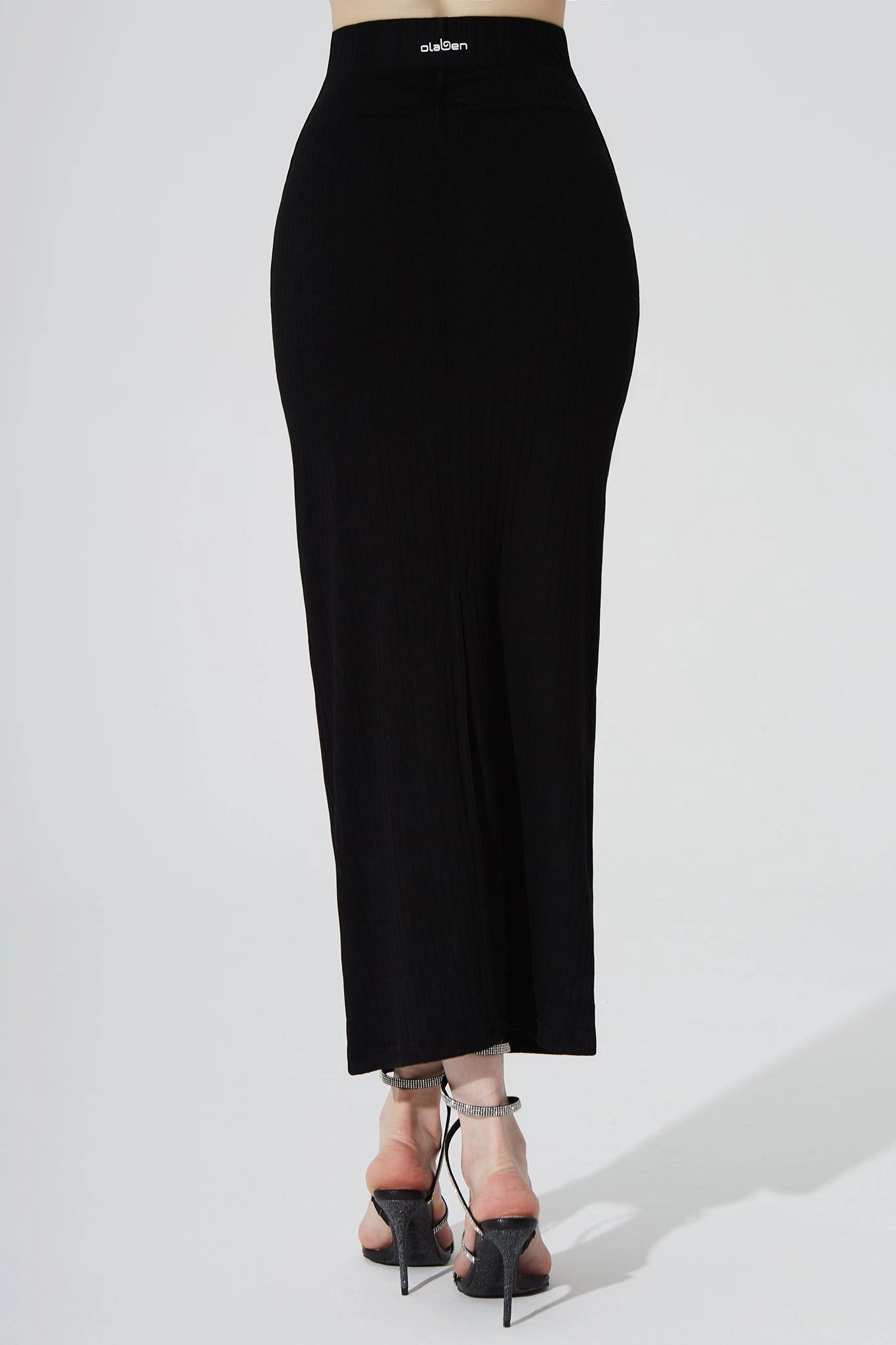 Calista Knitted Slit Skirt - Noir