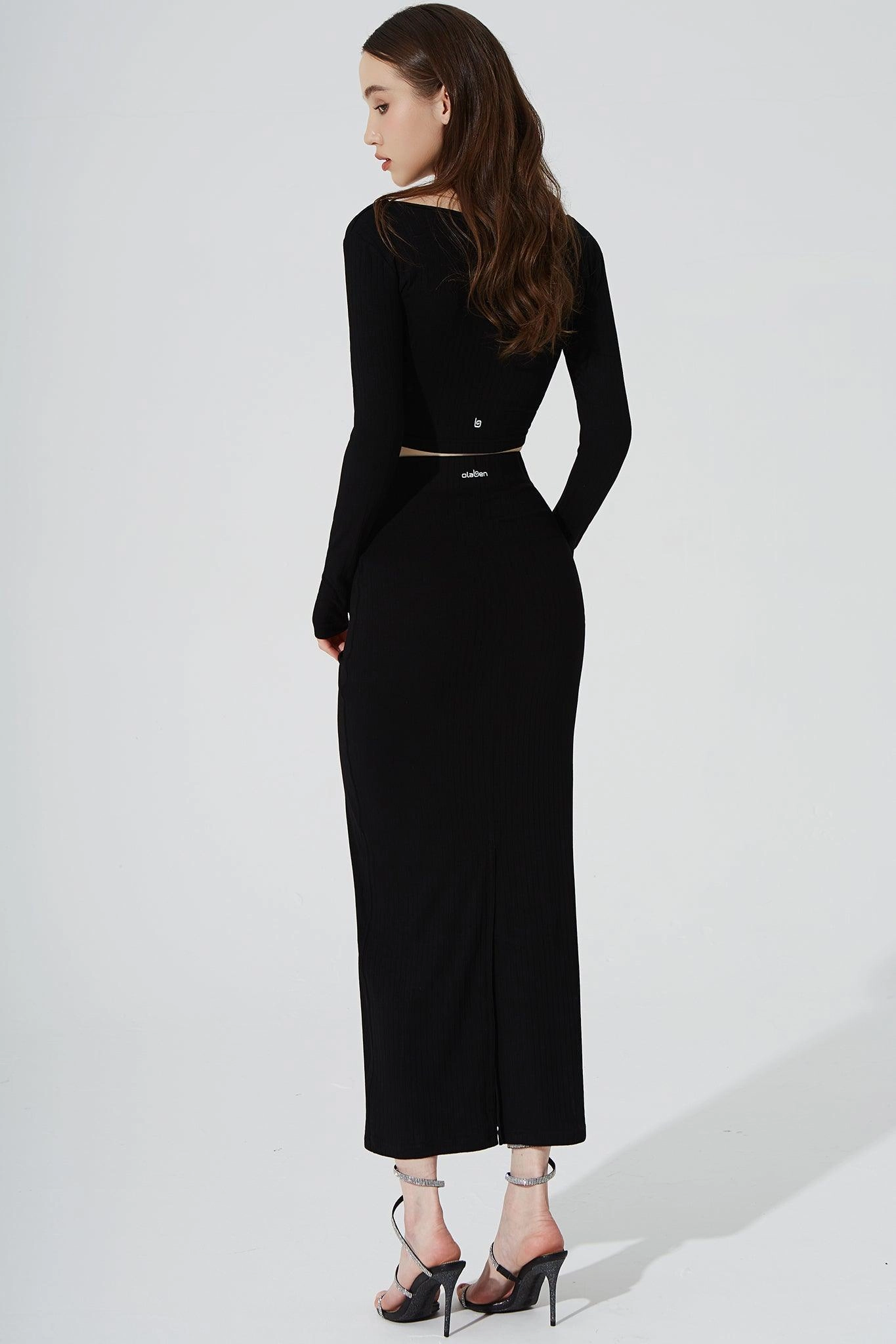 Calista Knitted Slit Skirt - Noir