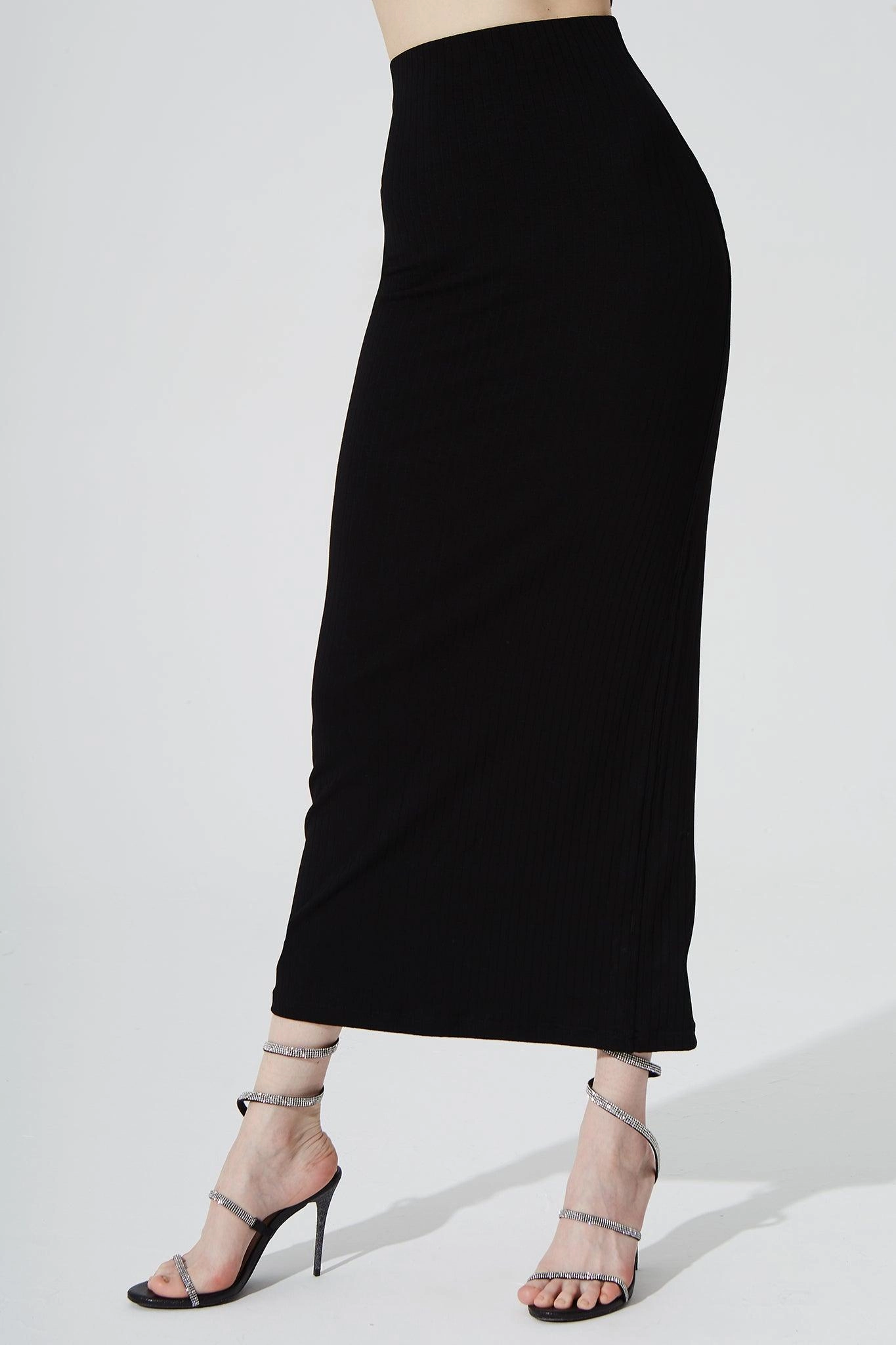 Calista Knitted Slit Skirt - Noir