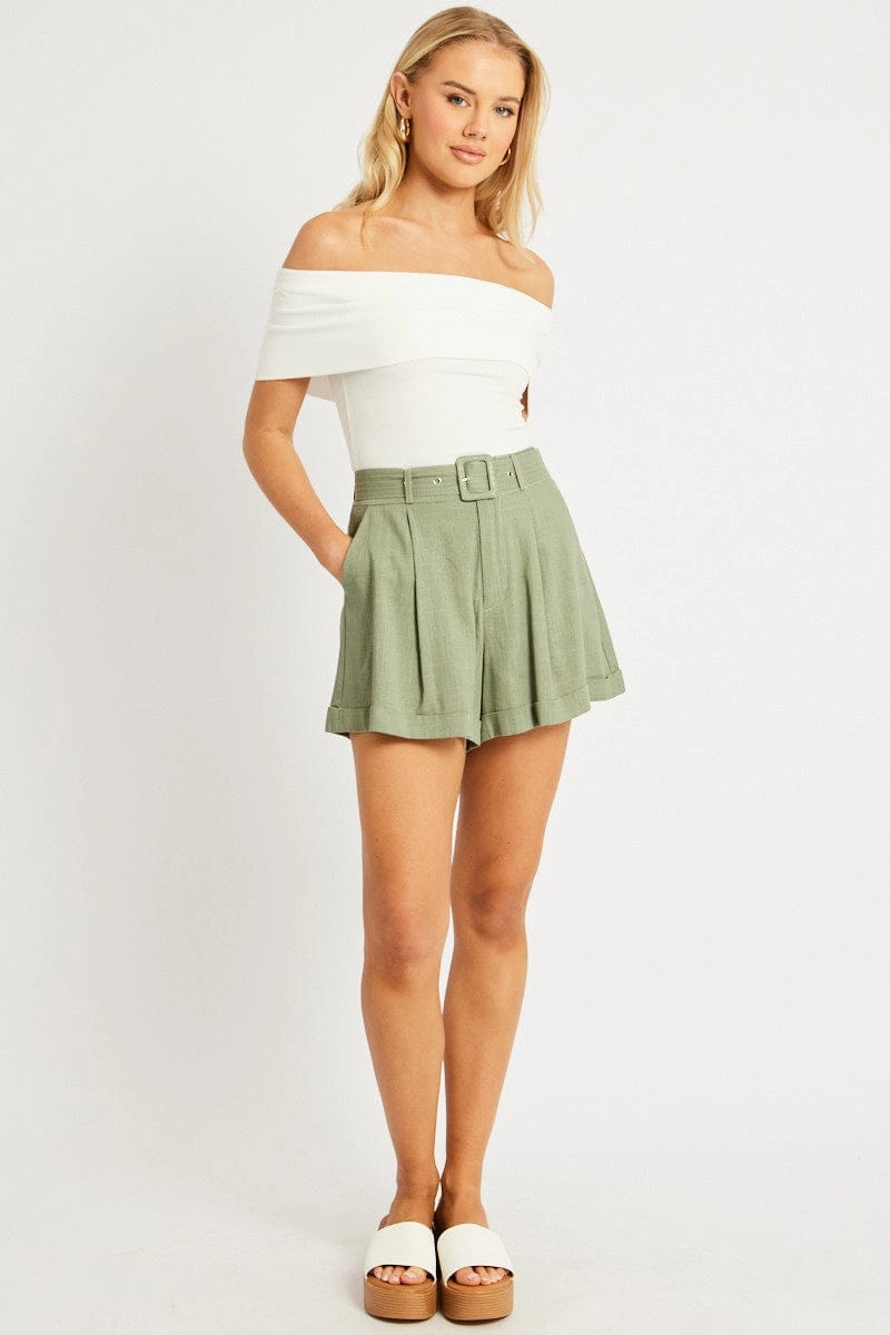 Green Shorts High Rise Belted