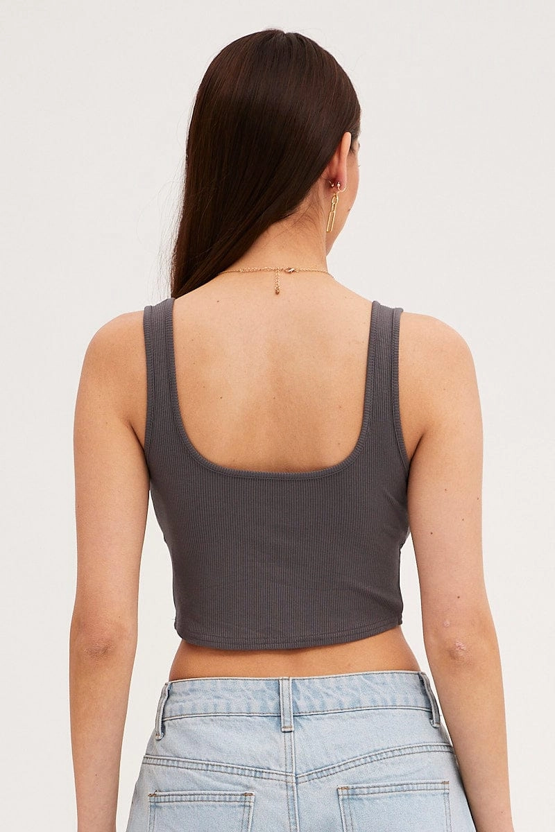 Grey Mesh Patchwork Tank Top Corset Top