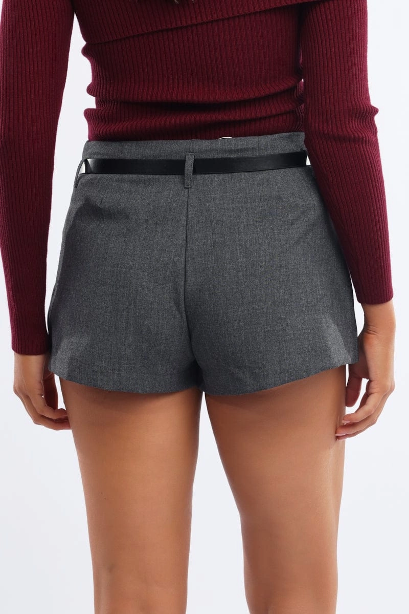 Grey Mini Skort Belted Skirt