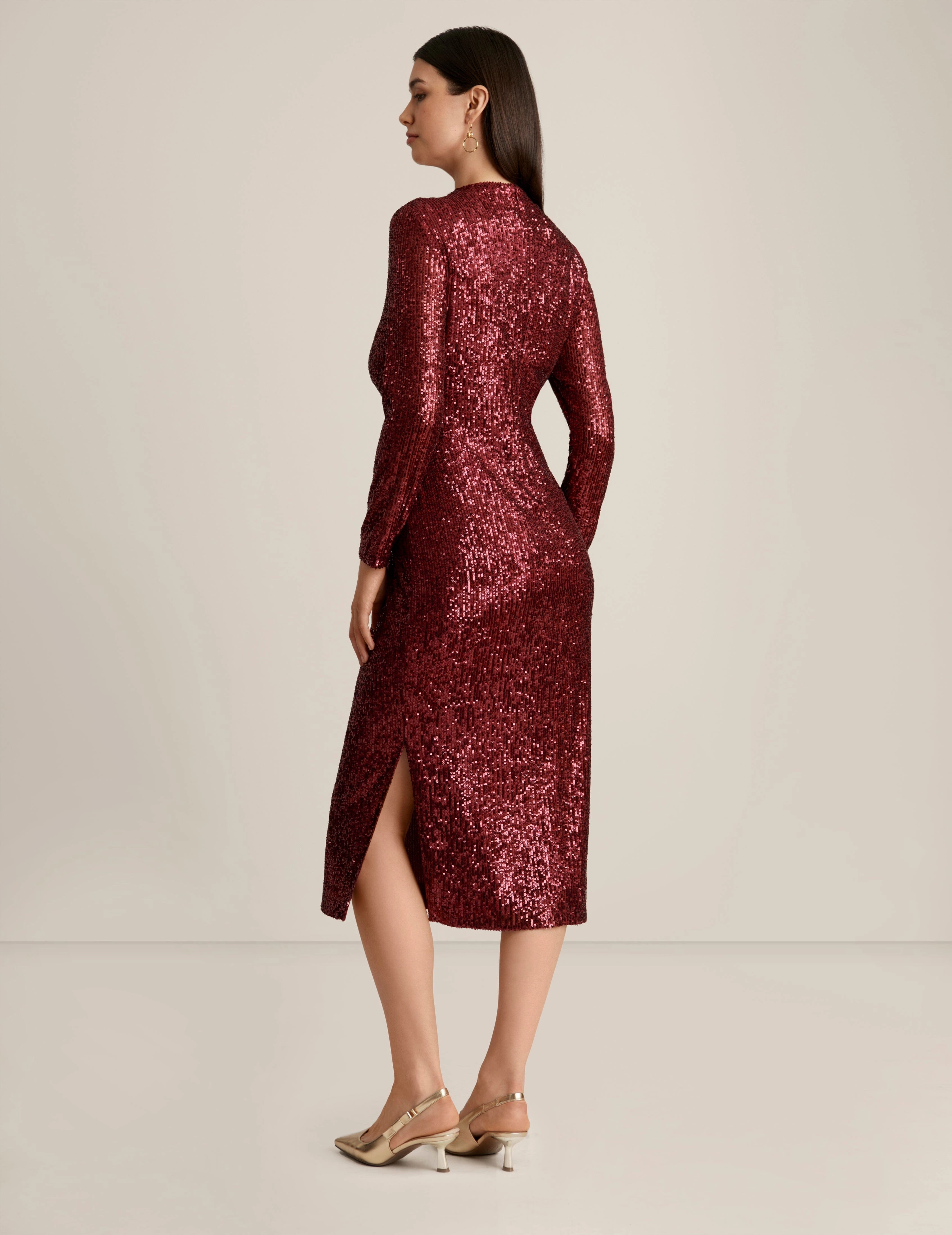 Long Sleeve Mock Neck Fitted Midi Dress