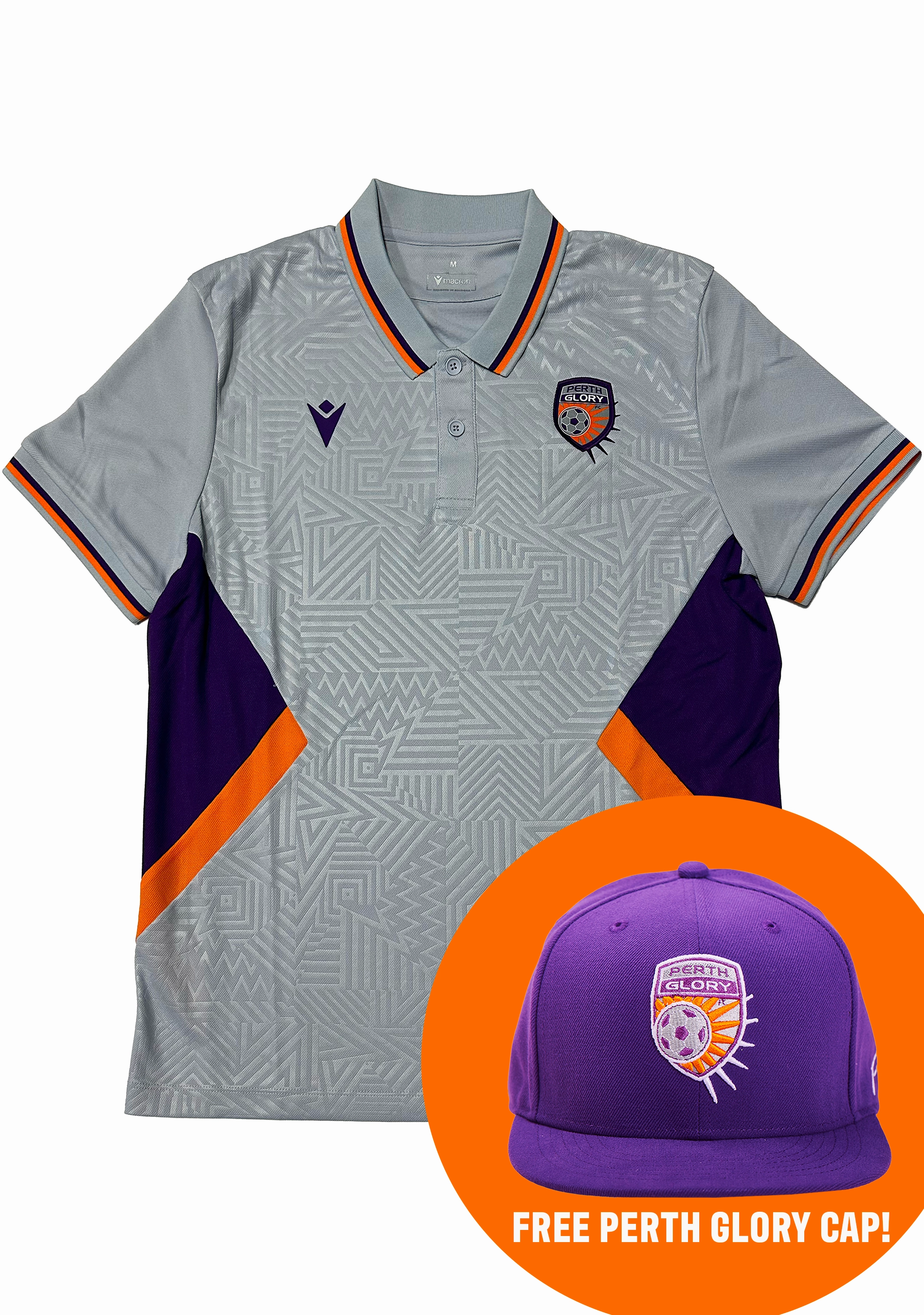 Macron Men's Perth Glory M23/24 Travel Player Polo with FREE A-League Snapback Cap <br> 58584213