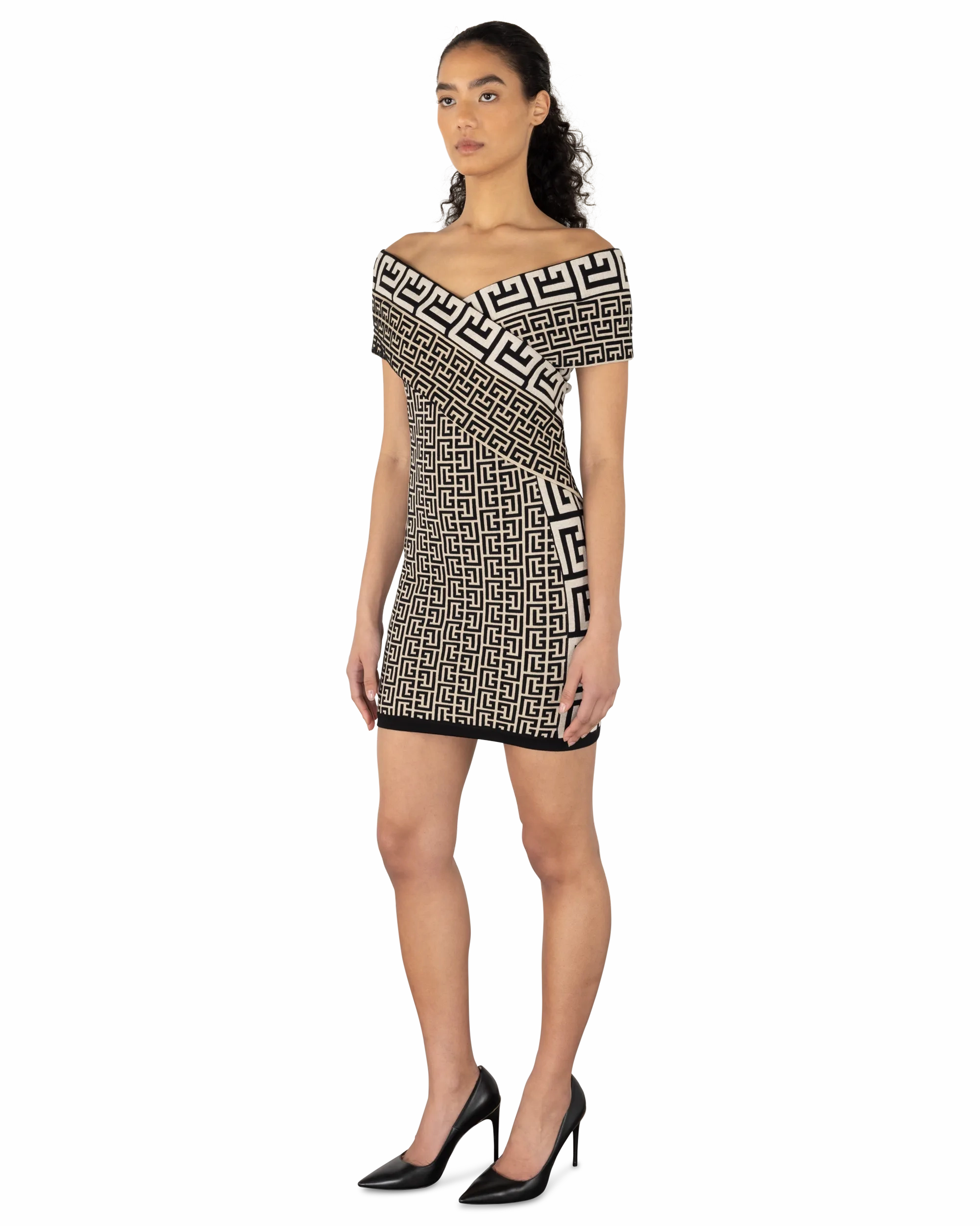 Off-Shoulder Monogram Knit Mini Dress