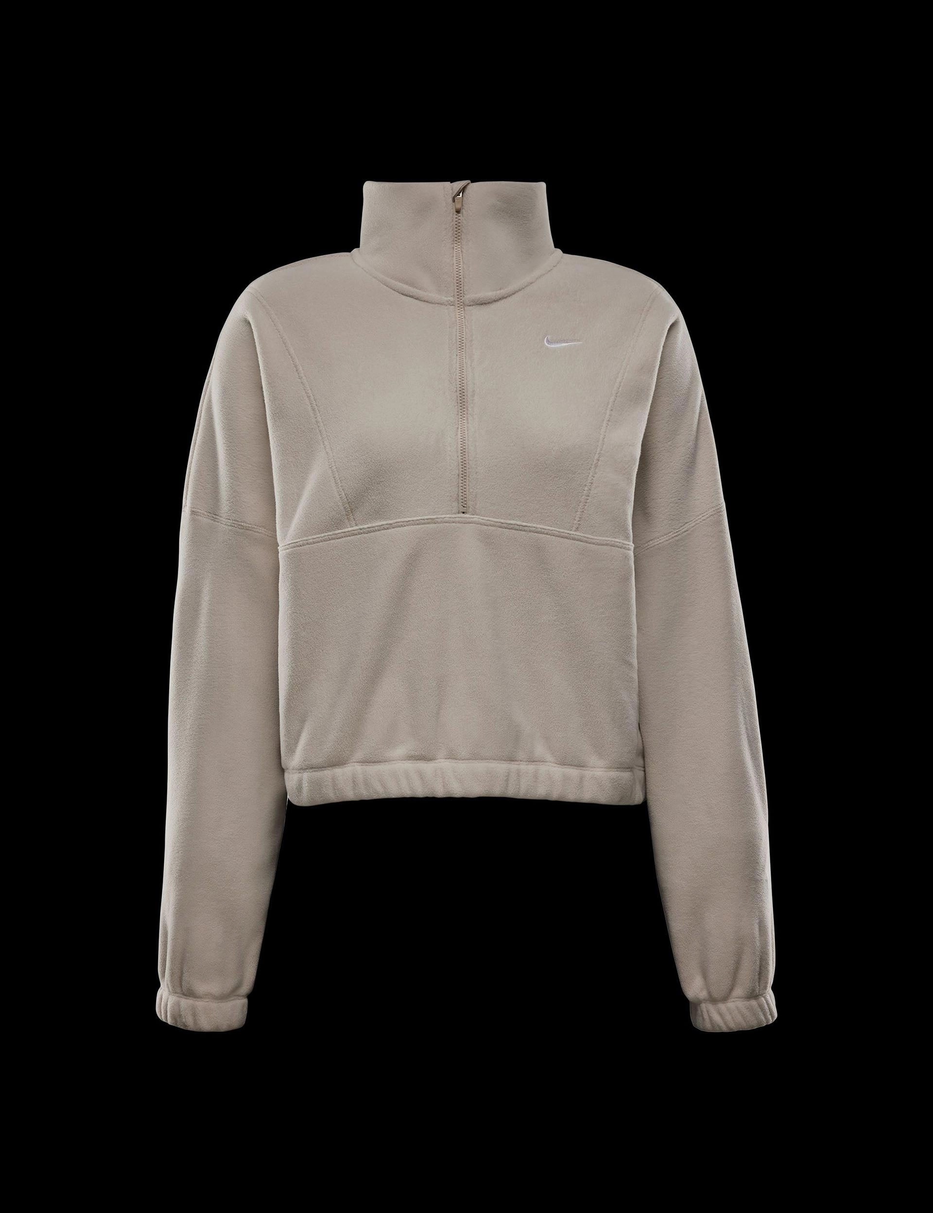 One Oversized 1/2-Zip Fleece Top - Light Orewood Brown/White