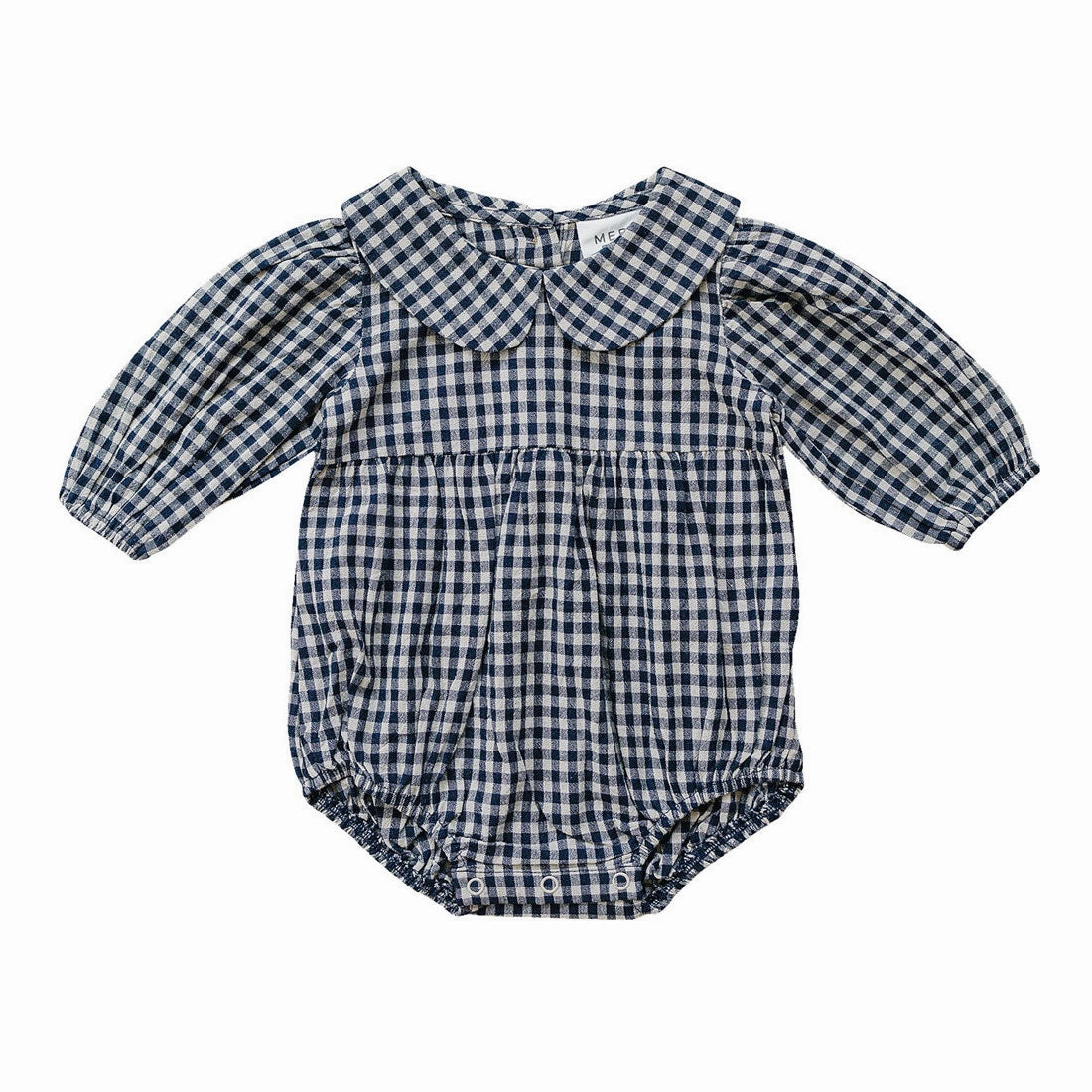 Peter Pan Collar Long Sleeve Bubble Romper - Gingham - Black