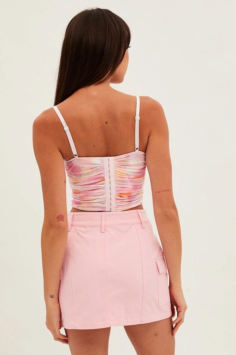 Pink Cargo Skirt Mini Mid Rise