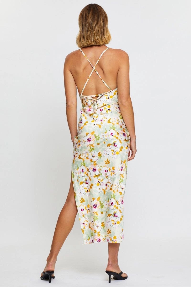 Print Midi Dress Cowl Neck