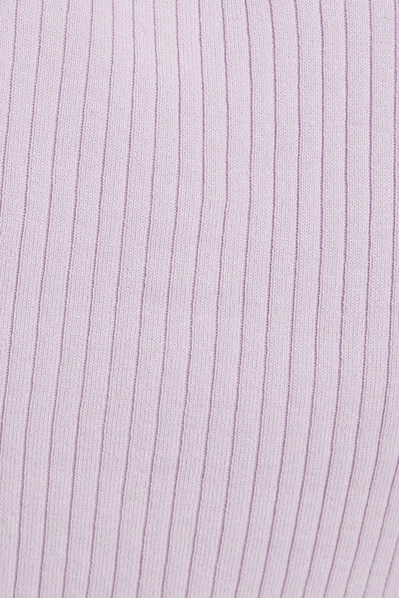 Purple Short Sleeve Rib Knit Scoop Neck Button Detail Cro