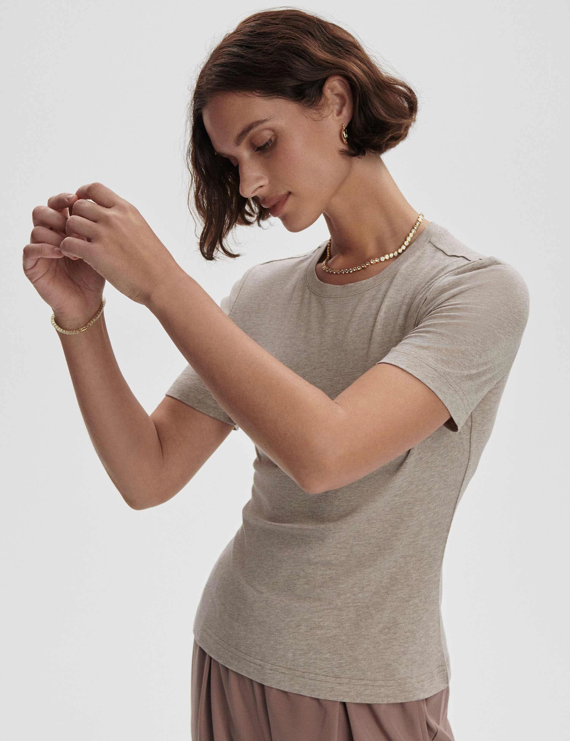 Regina Fitted Tee - Taupe Marl