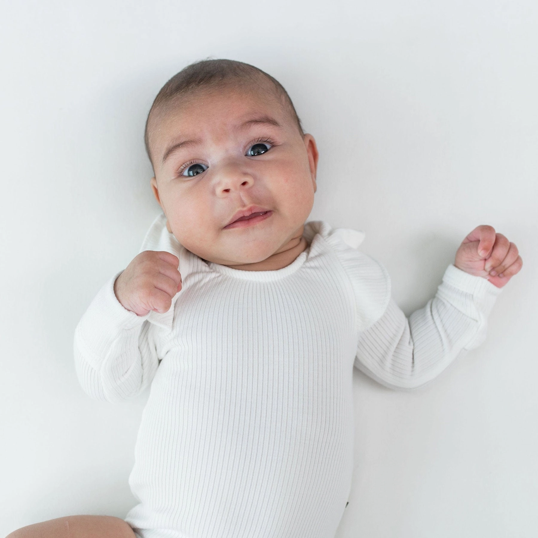 Ribbed Long Sleeve Ruffle Leotard - Cloud