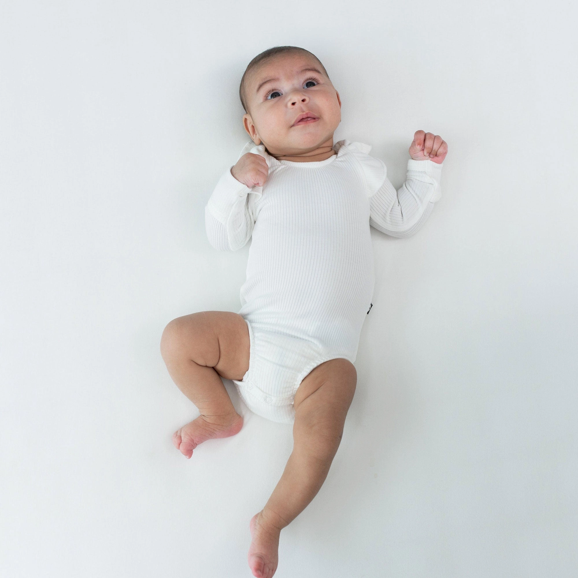 Ribbed Long Sleeve Ruffle Leotard - Cloud