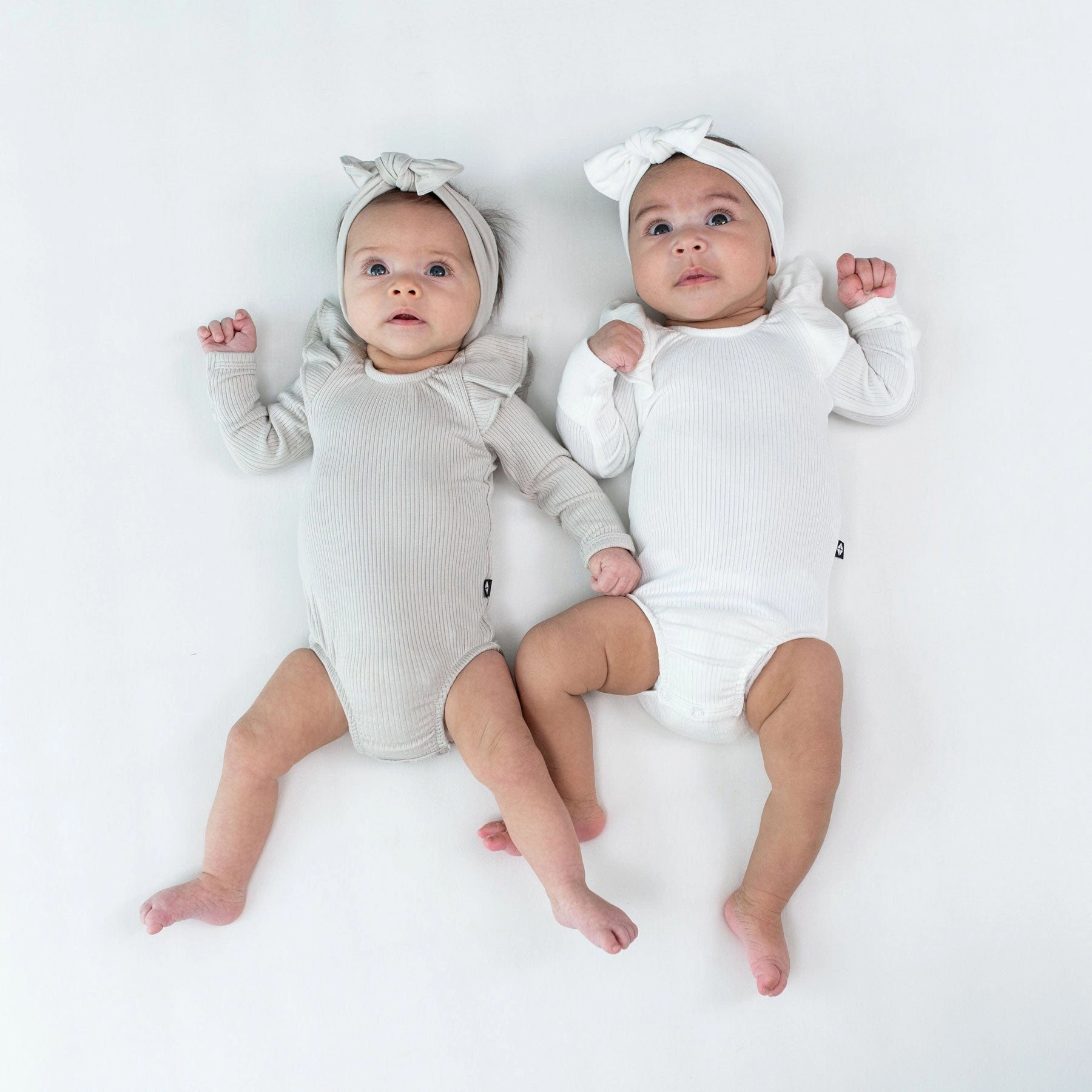 Ribbed Long Sleeve Ruffle Leotard - Cloud