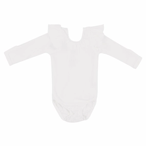 Ribbed Long Sleeve Ruffle Leotard - Cloud