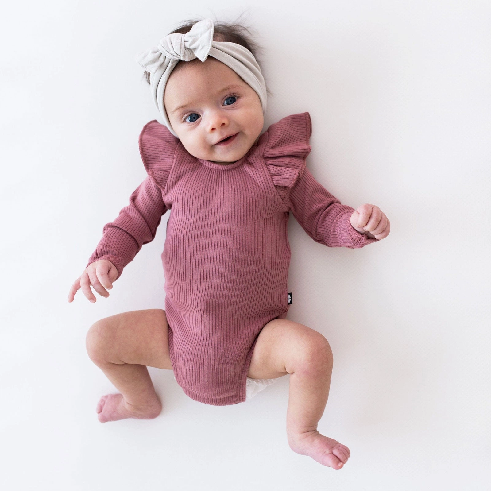 Ribbed Long Sleeve Ruffle Leotard - Dusty Rose