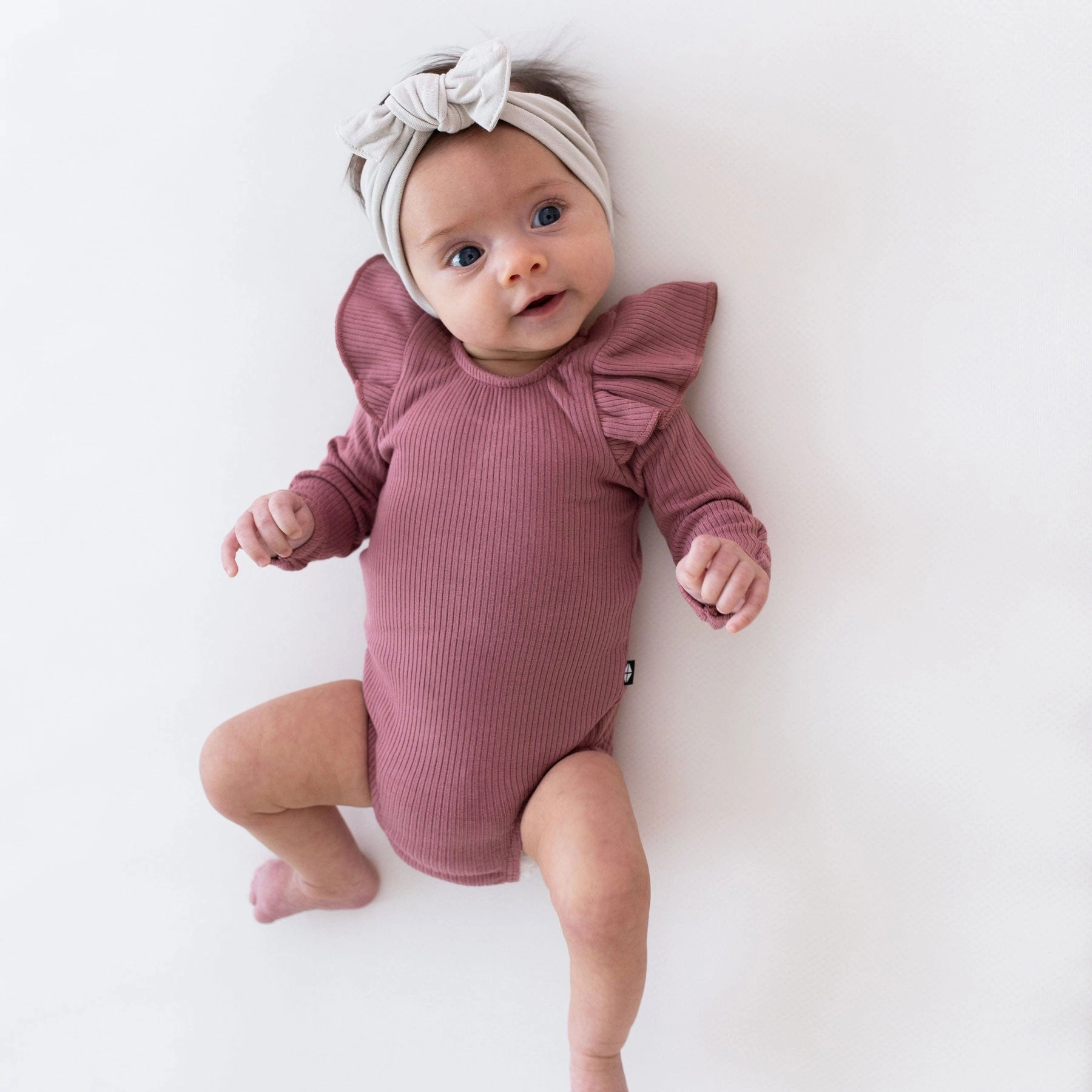 Ribbed Long Sleeve Ruffle Leotard - Dusty Rose