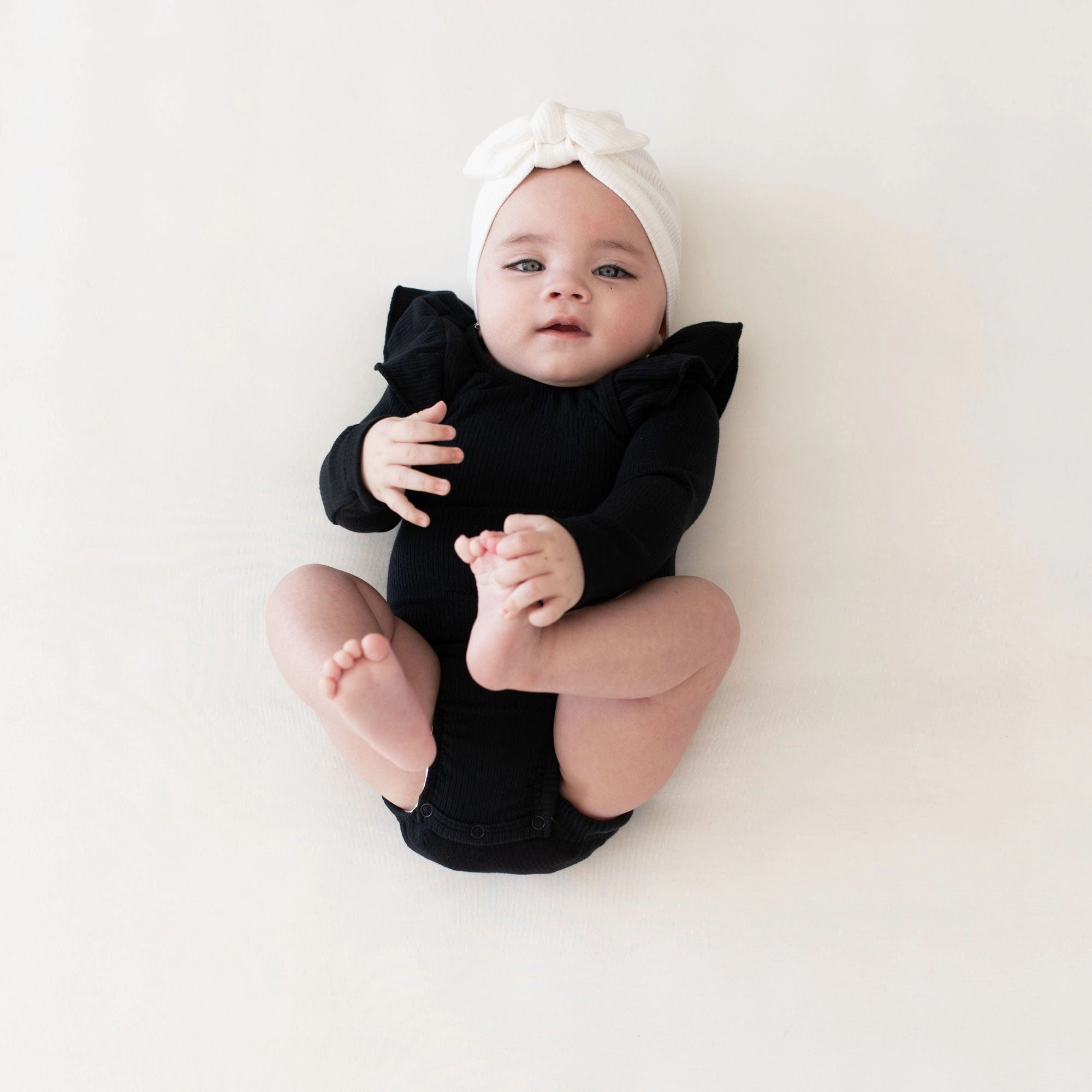 Ribbed Long Sleeve Ruffle Leotard - Midnight