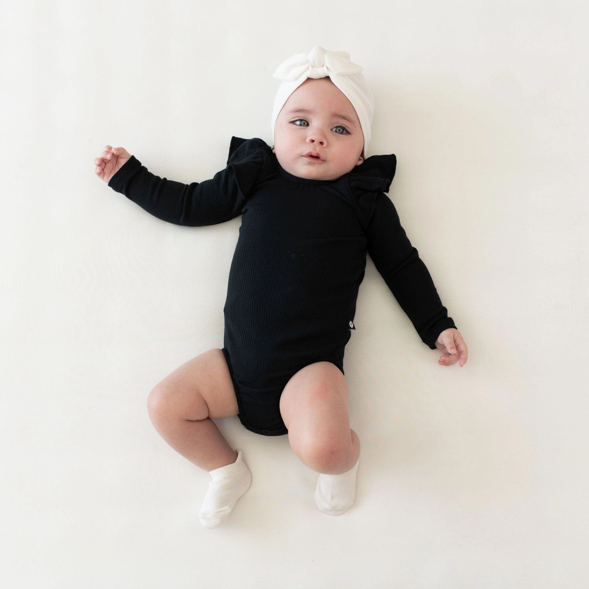 Ribbed Long Sleeve Ruffle Leotard - Midnight