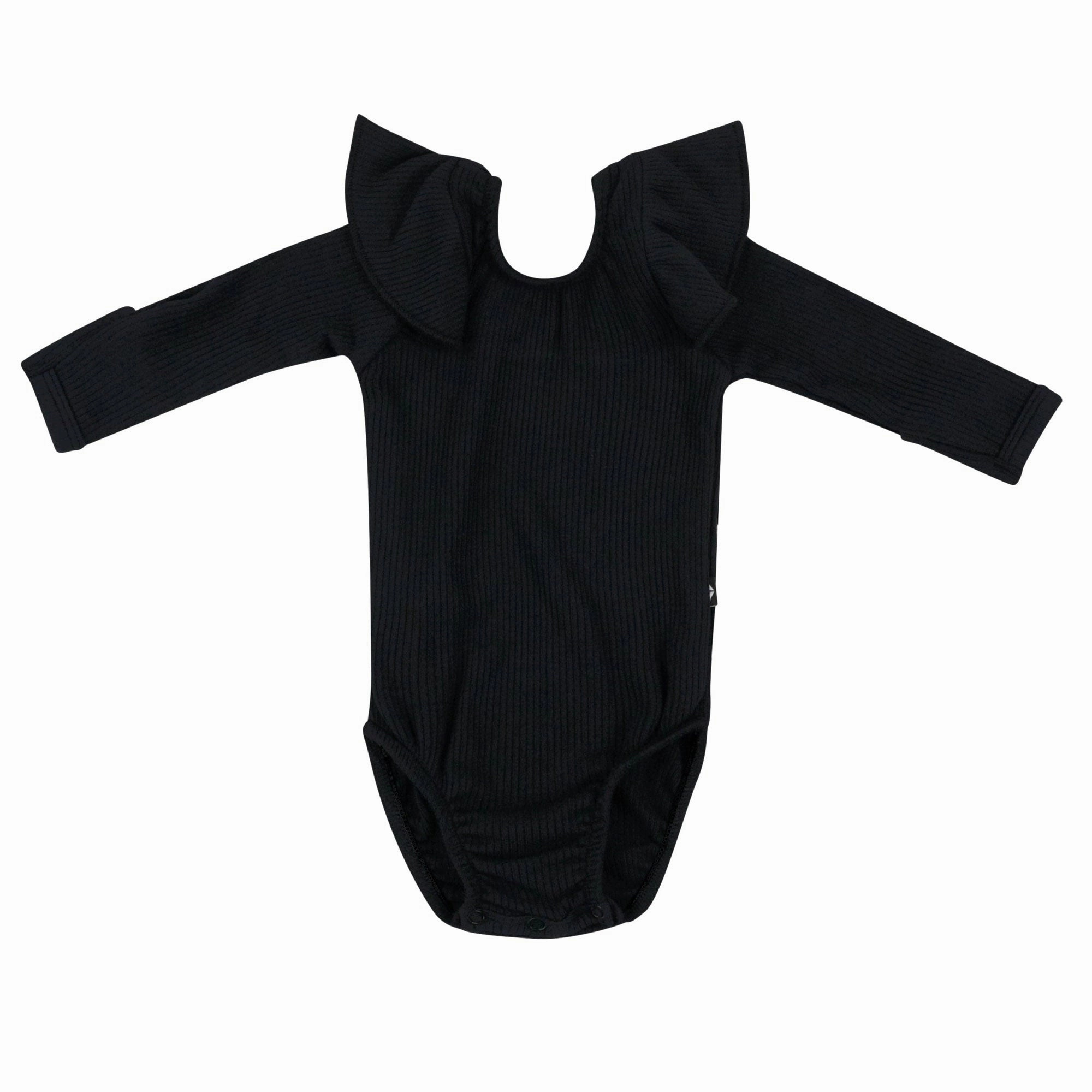 Ribbed Long Sleeve Ruffle Leotard - Midnight