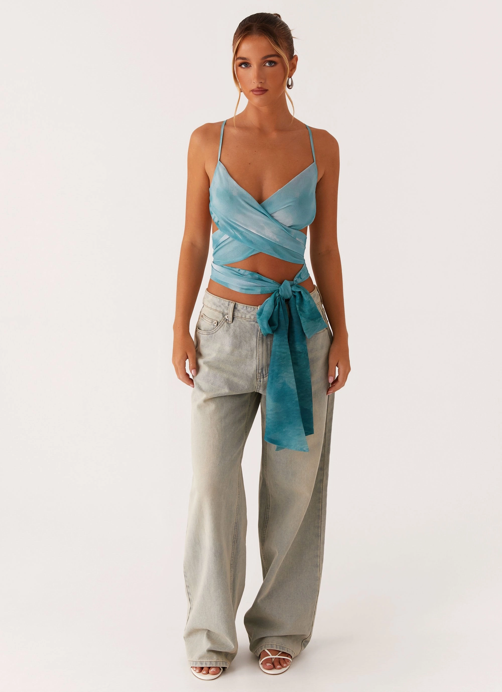 Samira Wrap Tie Top - Green Tie Dye