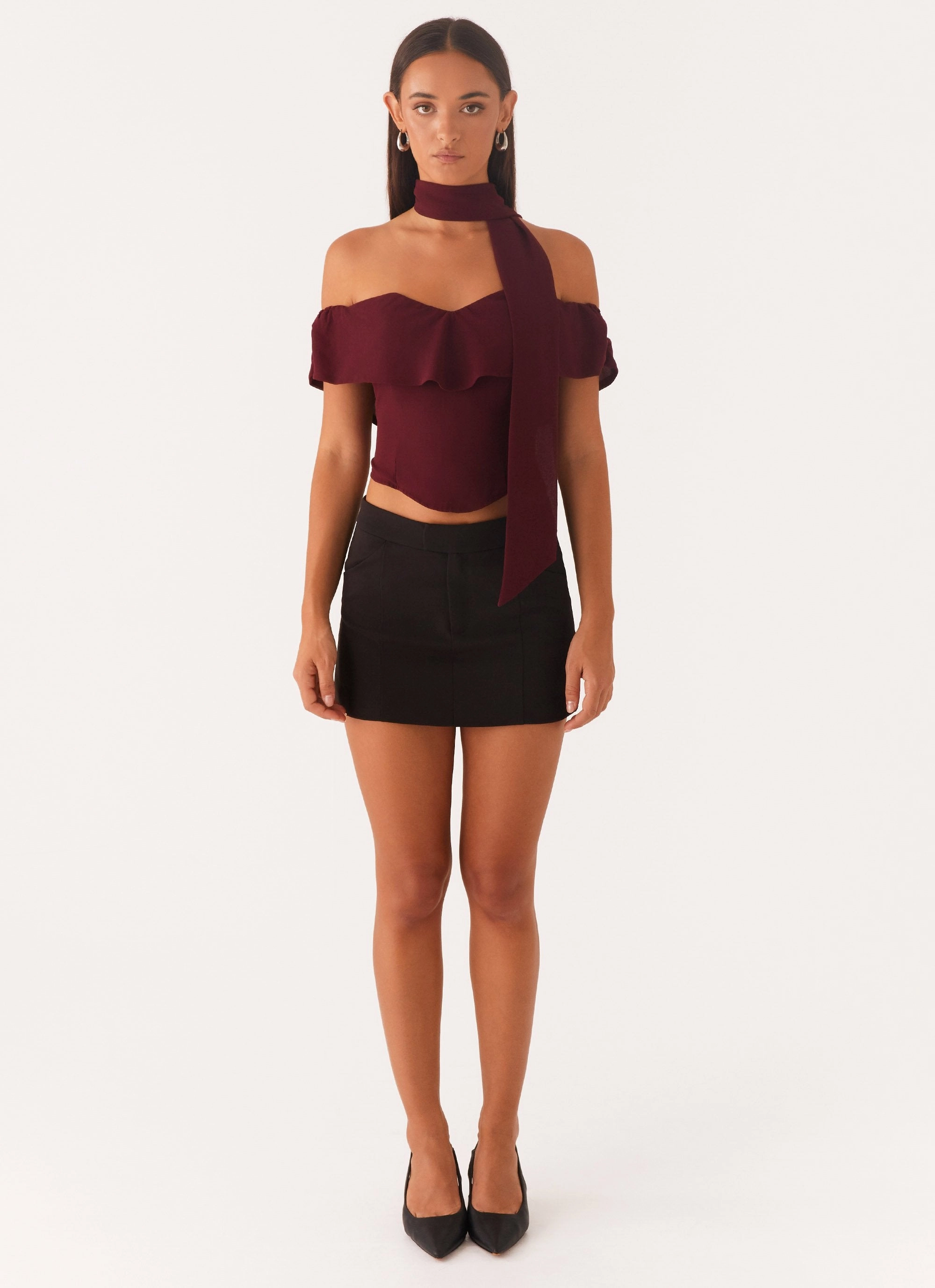 Trinity Chiffon Scarf Top - Deep Maroon