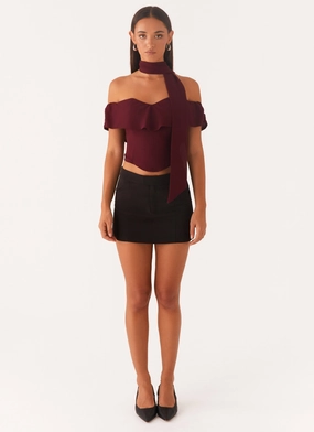 Trinity Chiffon Scarf Top - Deep Maroon