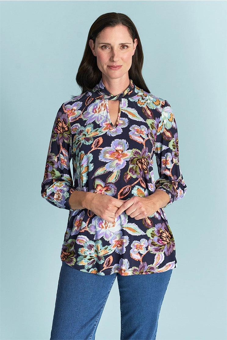 Twist Neck Top - Painterly Flower