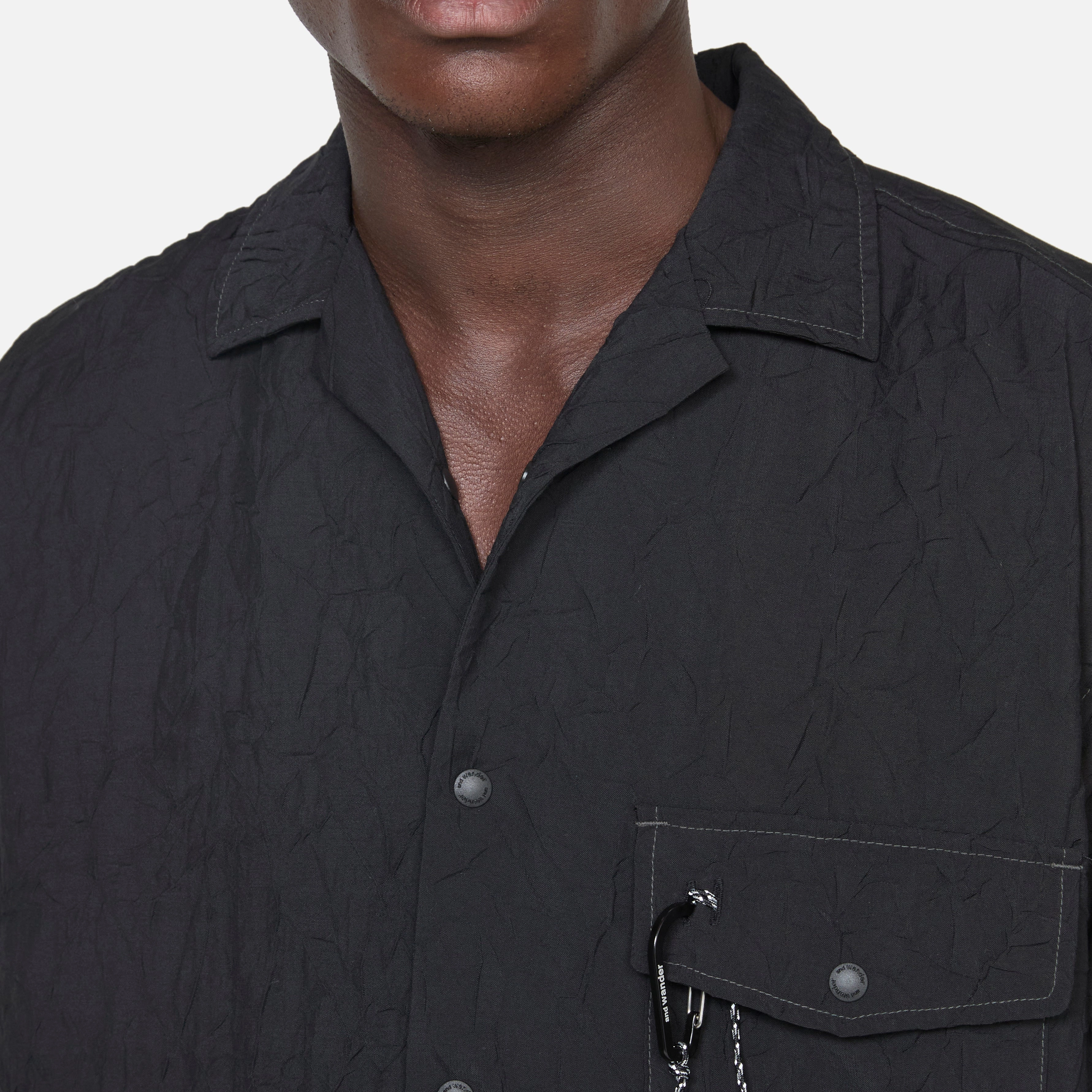 Washer Pleated Open Shortsleeve Shirt Black