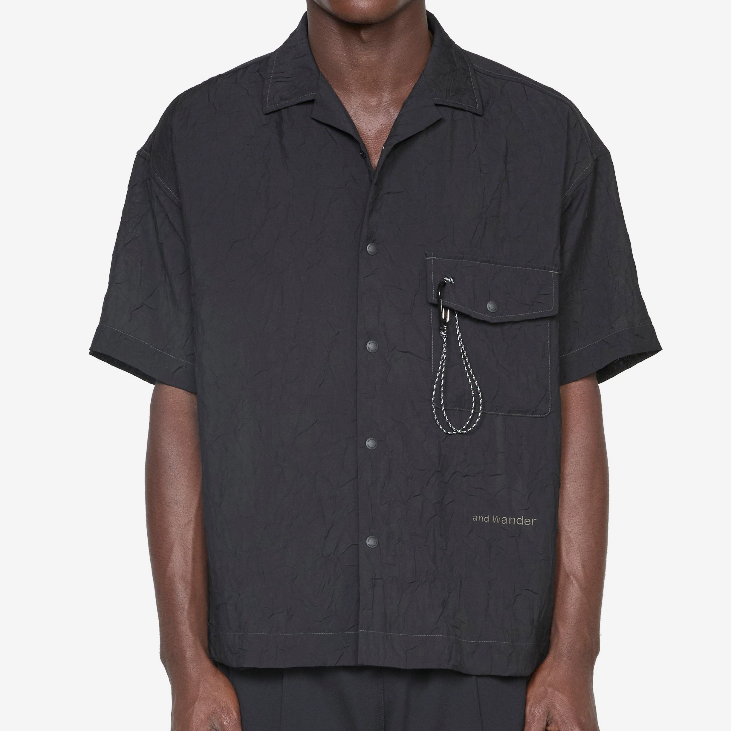 Washer Pleated Open Shortsleeve Shirt Black