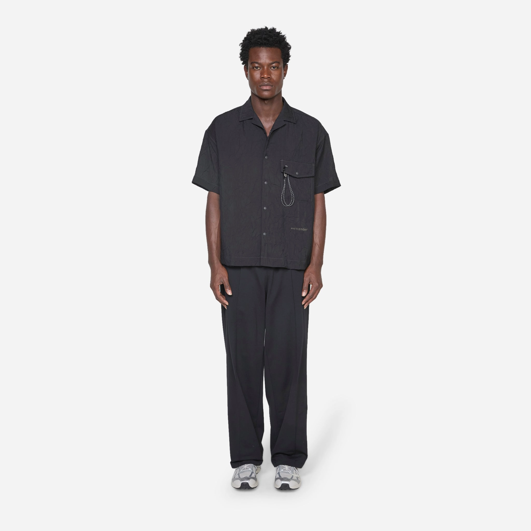Washer Pleated Open Shortsleeve Shirt Black