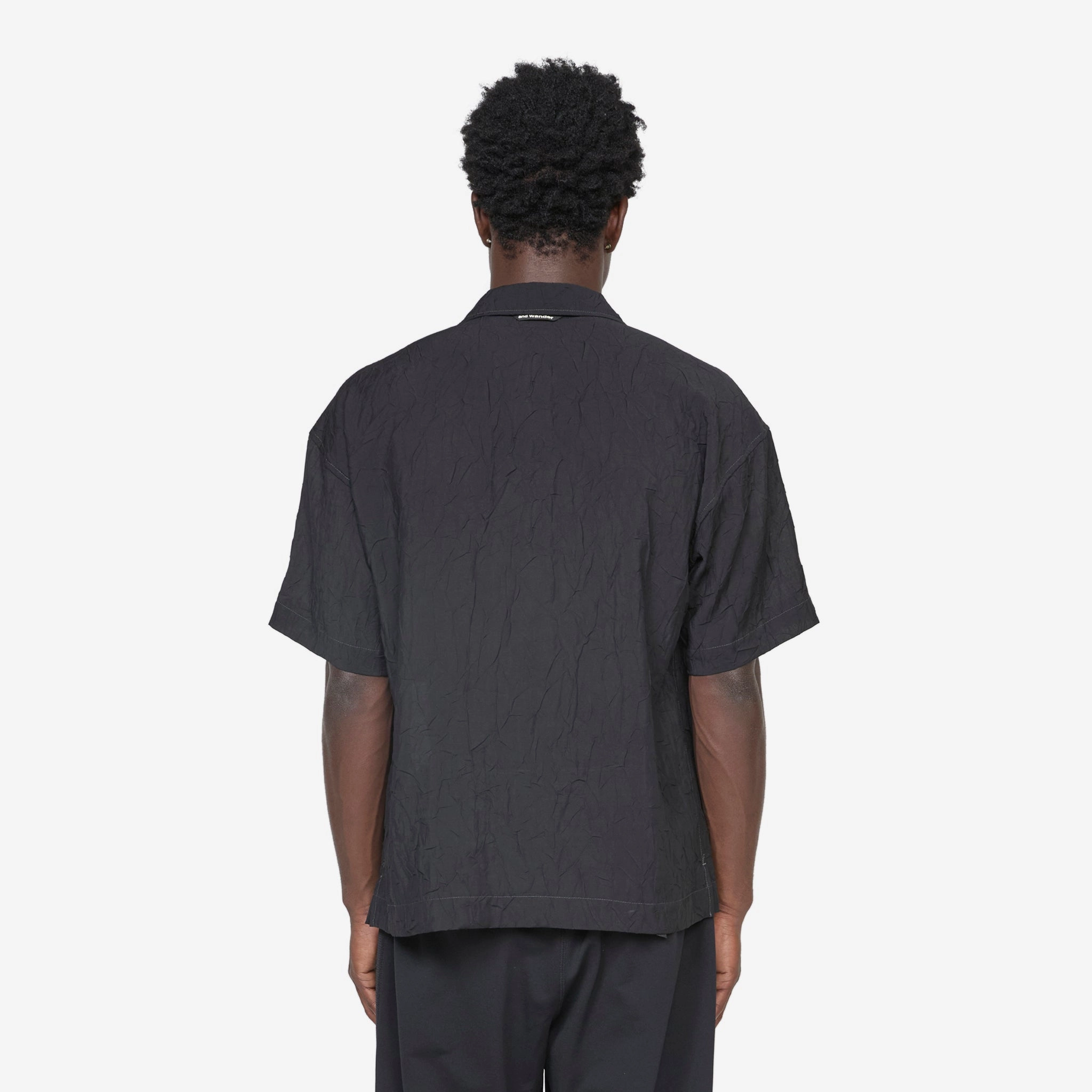 Washer Pleated Open Shortsleeve Shirt Black