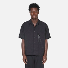 Washer Pleated Open Shortsleeve Shirt Black
