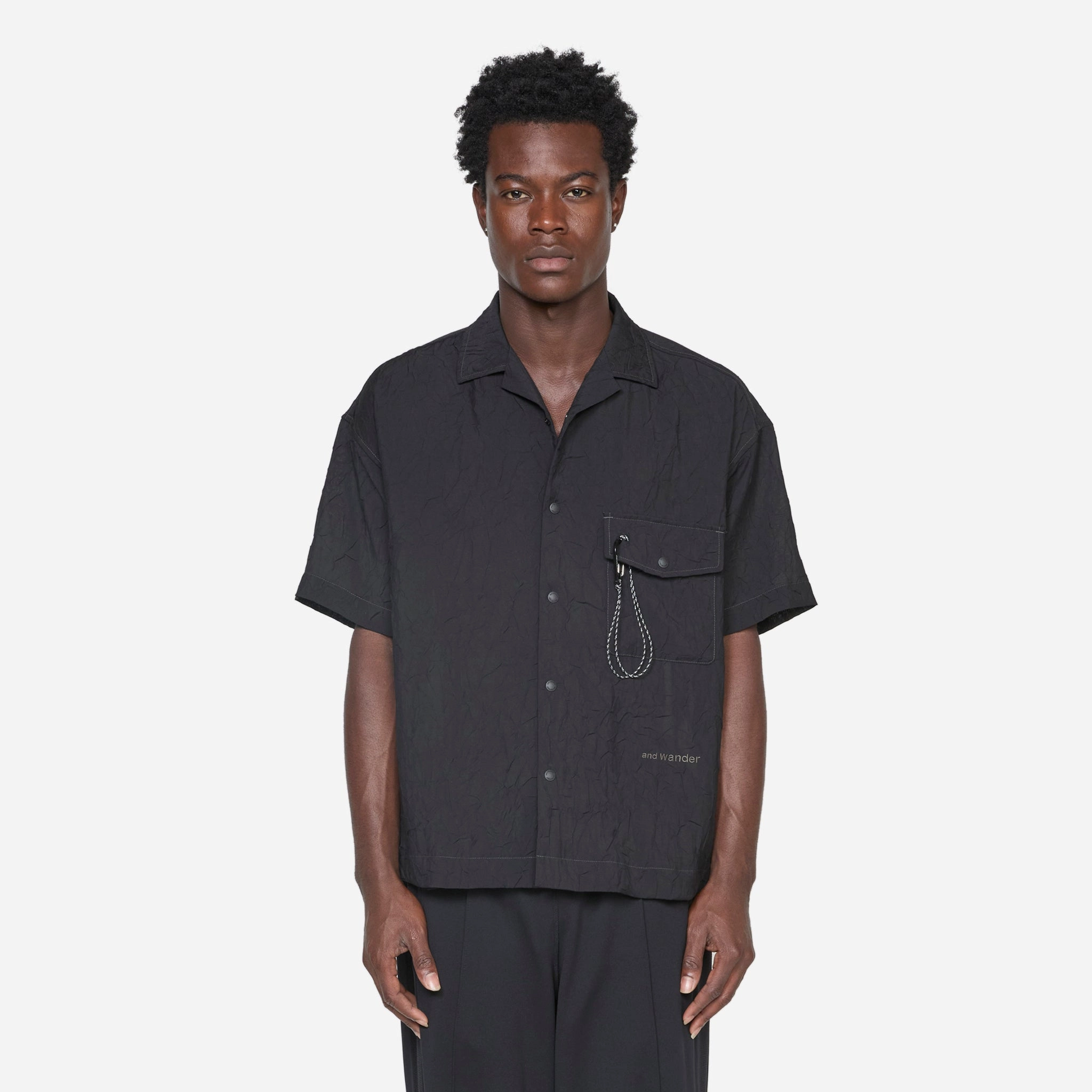 Washer Pleated Open Shortsleeve Shirt Black