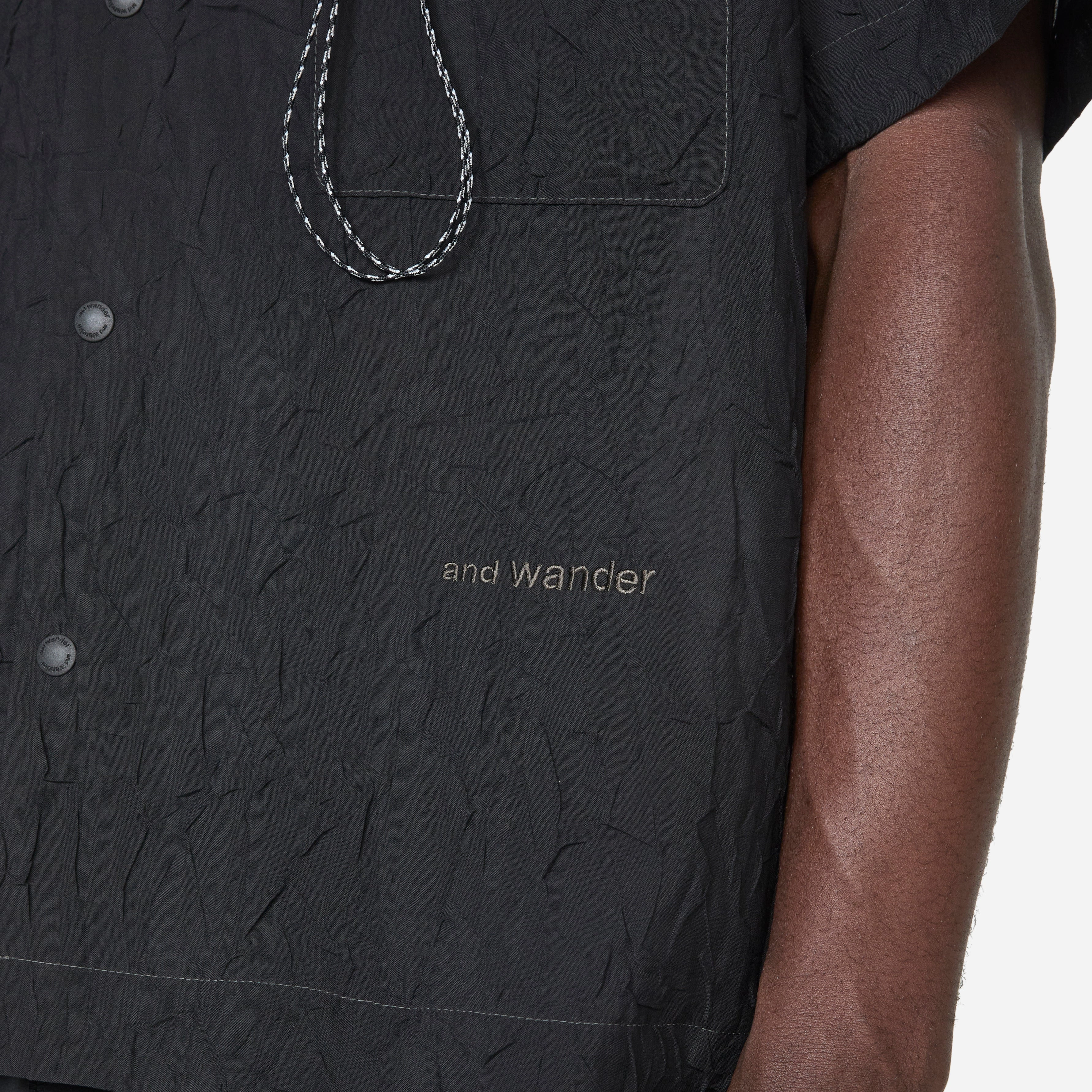 Washer Pleated Open Shortsleeve Shirt Black